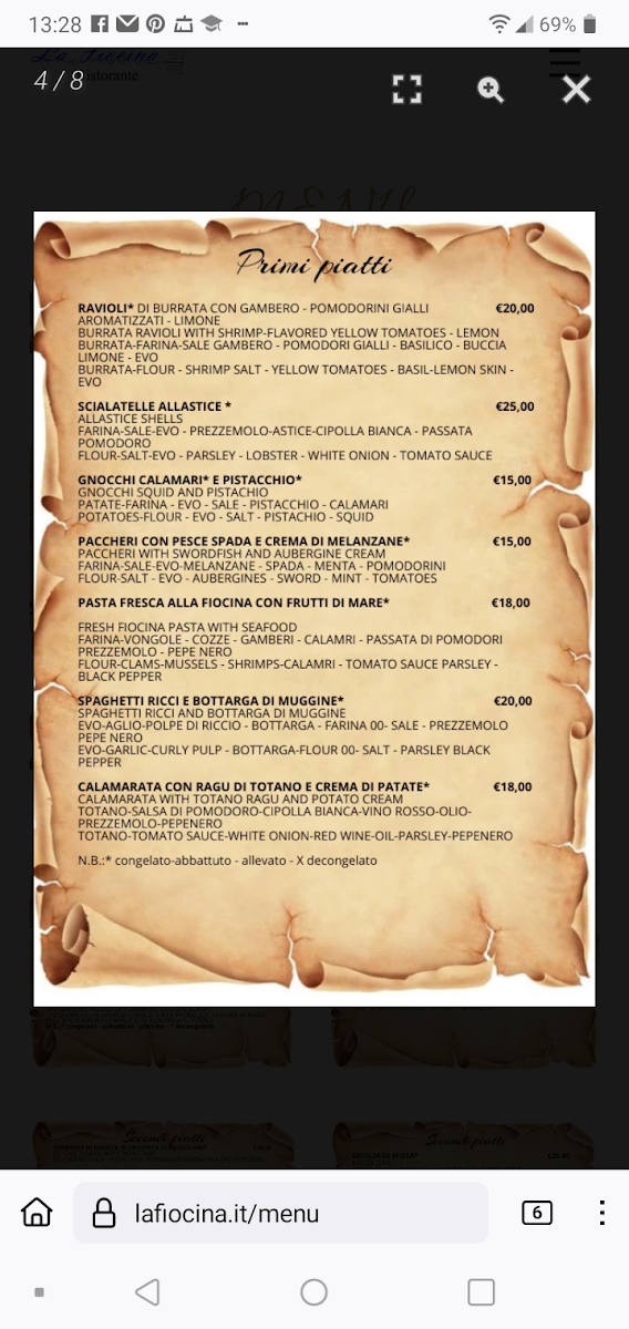 La Fiocina Menu - Image 1